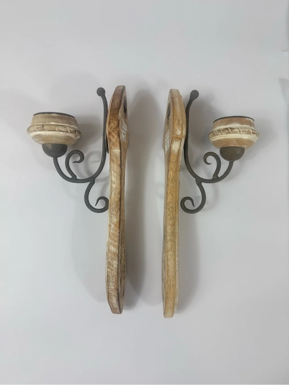 Rustic Beige & Black Wall Sconce Candle Holders- Decor India Farmhouse 2